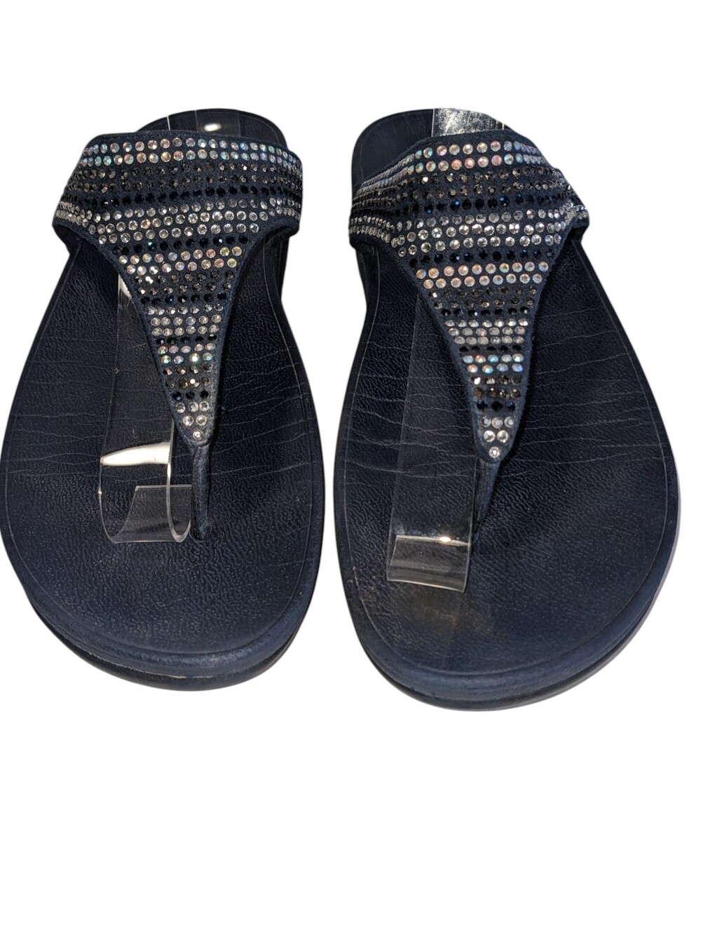 Fitflop Women's Black Crystal-Embellished Thong Sandals Size 9